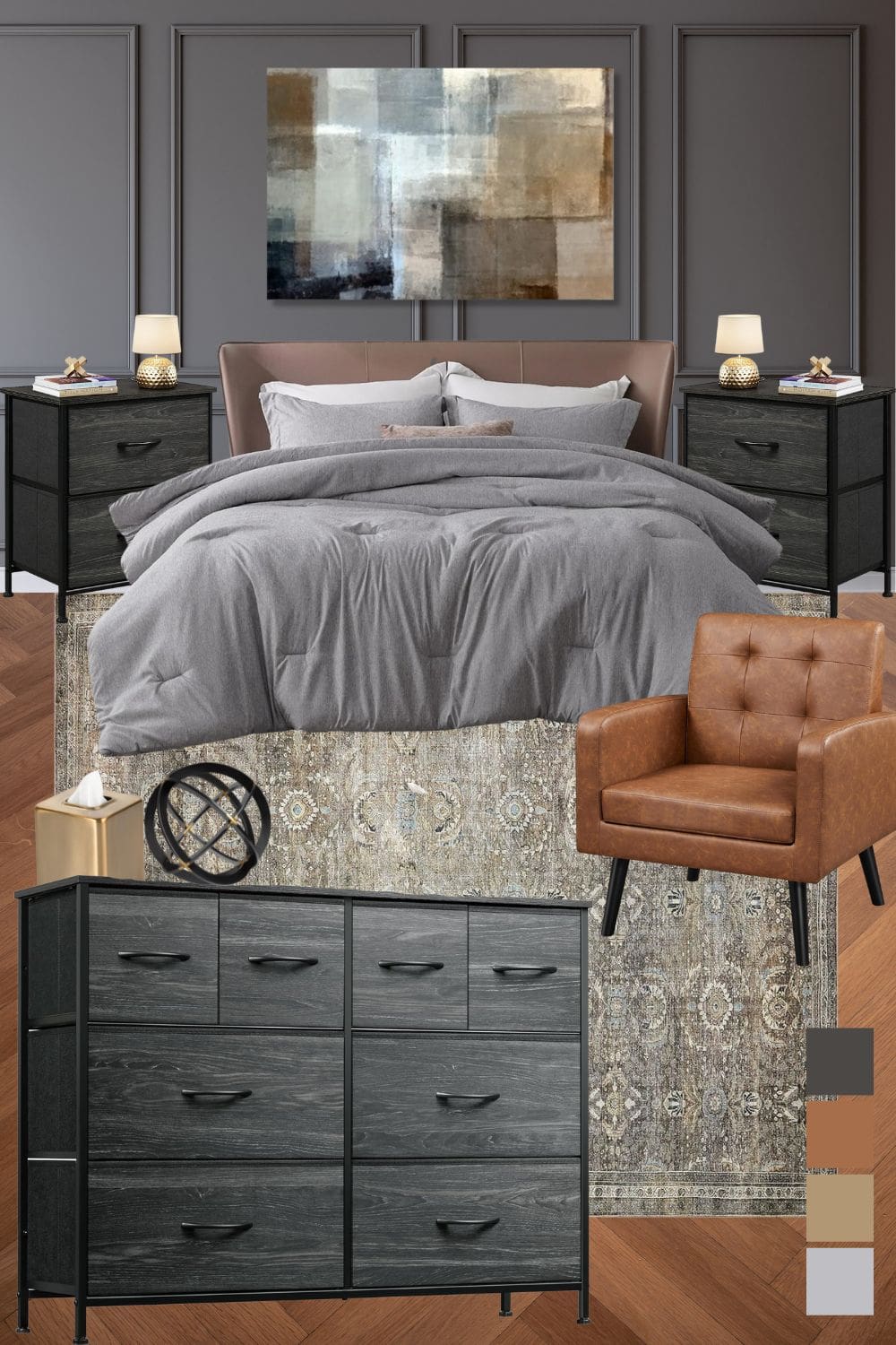 Grey Black and Brown Bedroom Design, Cozy Bedroom Idea