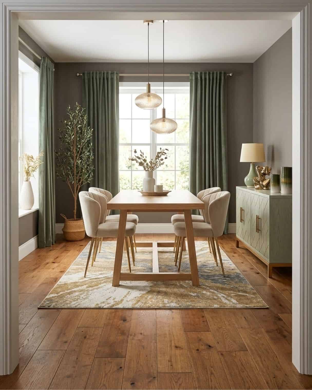 Refined Green and Gold Dining Room Ideas: Shoppable Design