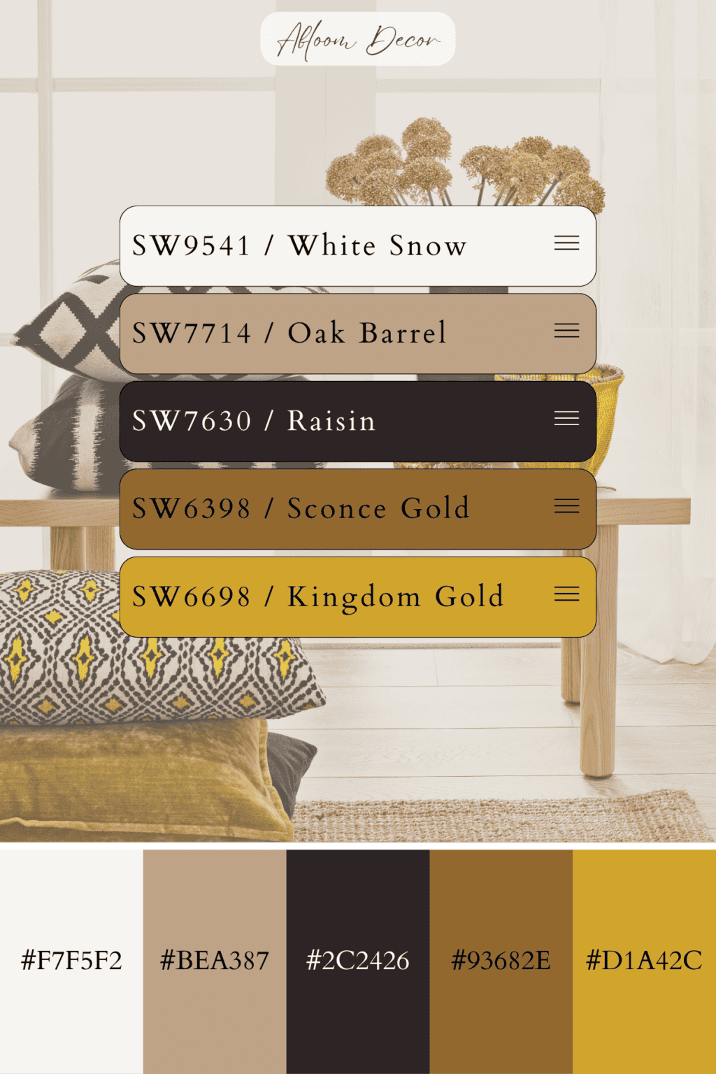 Mustard Yellow Color Palette with Hex Codes and Paint Colors