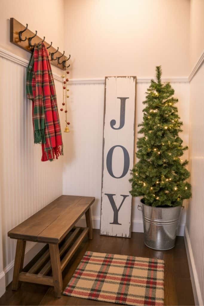 Cheerful Entryway Christmas Decor with JOY Sign