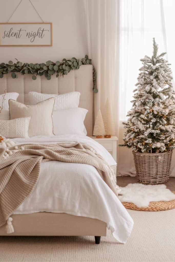 Neutral Christmas Bedroom Decor with Cozy Winter Touches