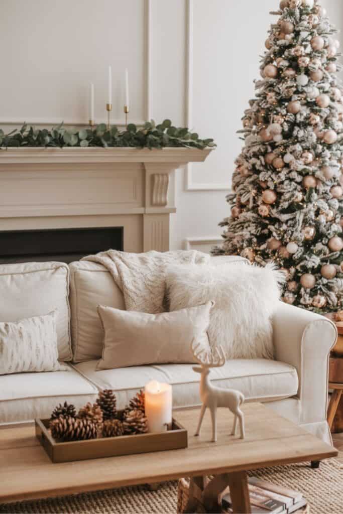 Warm Neutrals in a Christmas Living Room
