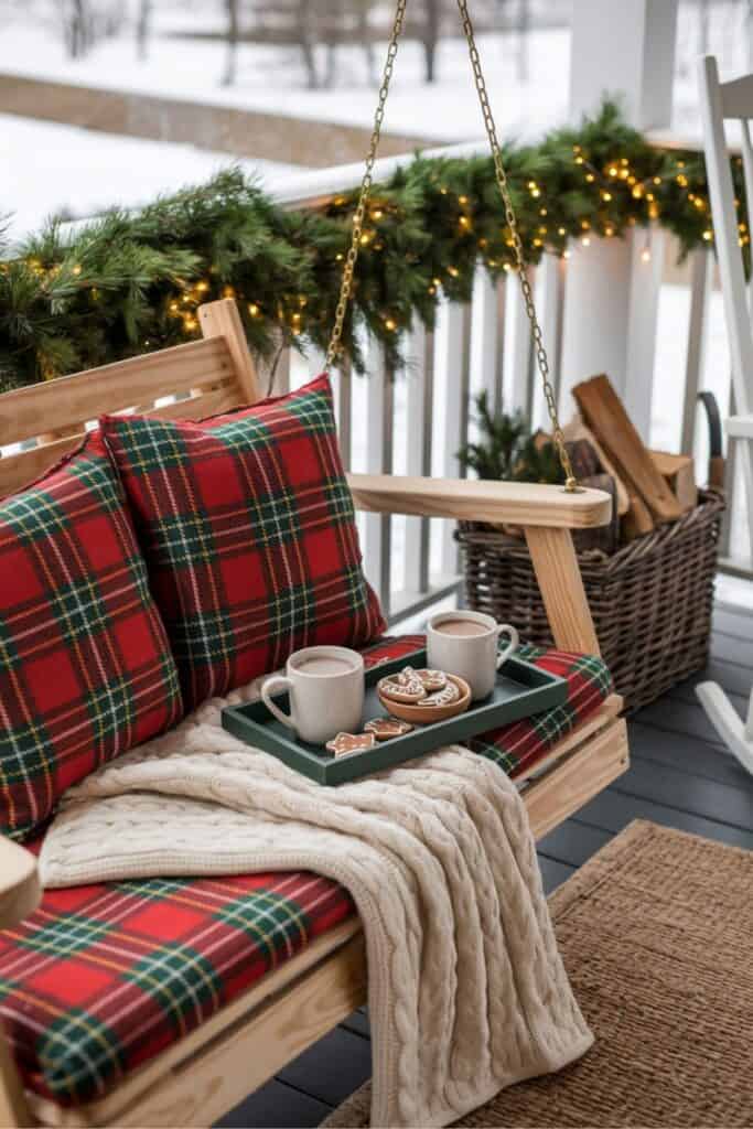 Cozy Christmas Porch Swing with Cocoa and Cinnamon Rolls