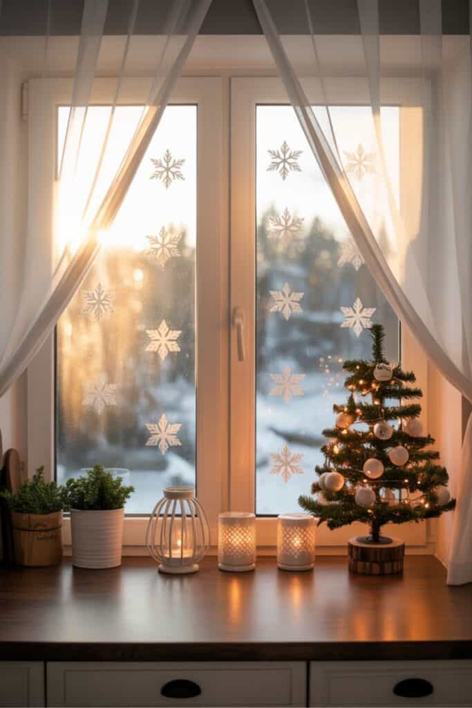 Cozy Christmas Window with Mini Tree and Candlelight