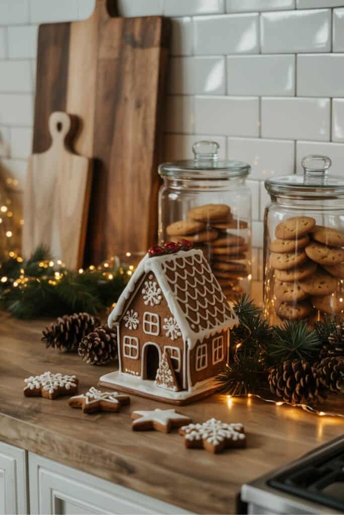 Gingerbread Kitchen Counter with Cookies and Garland