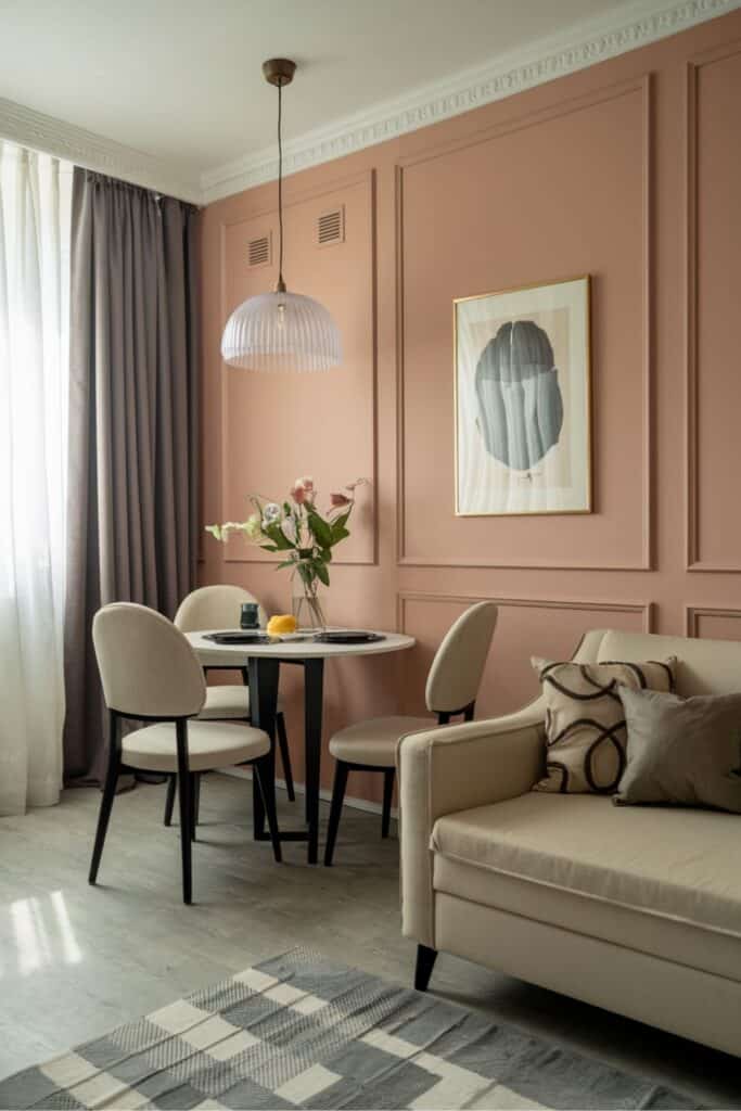 Small living room dining room combo with a classic contemporary design, featuring compact furniture and thoughtful details.