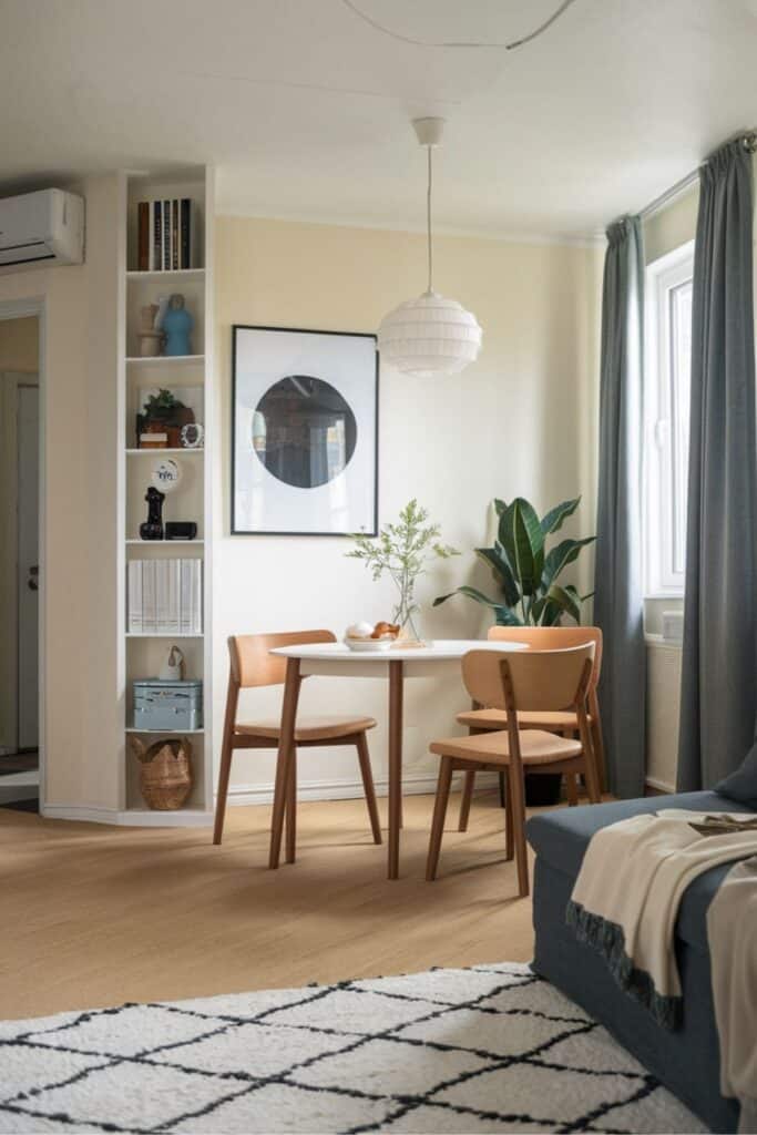 Small living room dining room combo with a relaxed casual design, featuring compact furniture and thoughtful details.