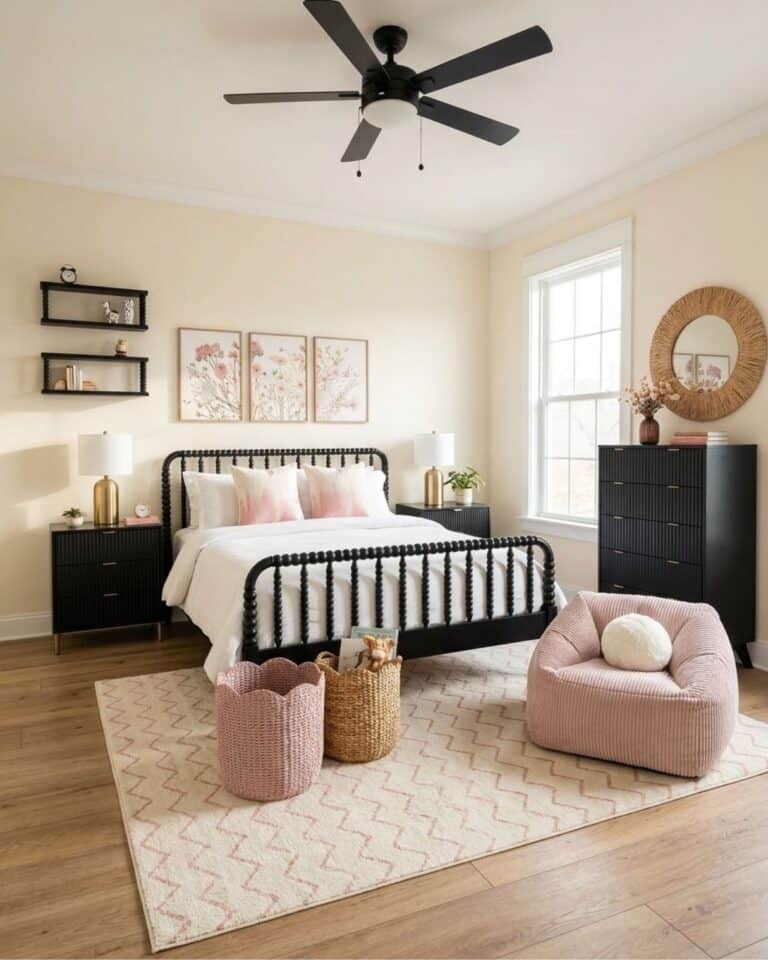 Chic Girls Room Design with Pink and Black Accents