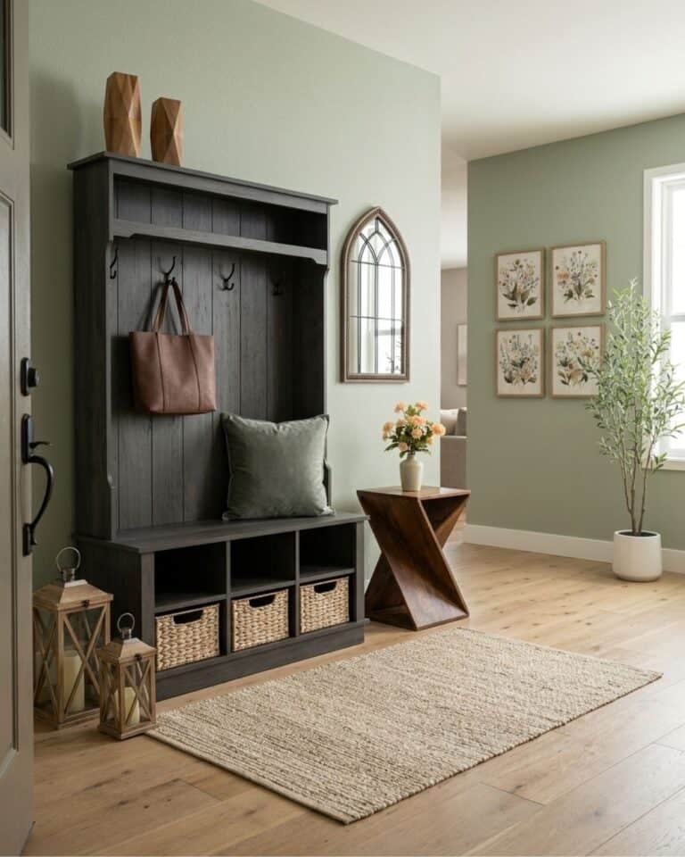 Dark Wood Hall Tree Entryway Design
