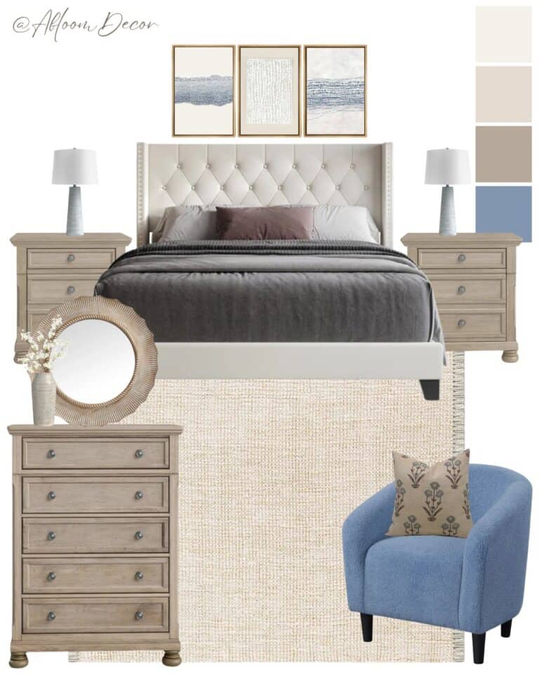 Neutral and Blue Bedroom Mood Board