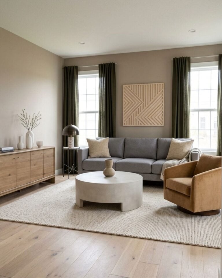 Olive and Wood Living Room Mood Board