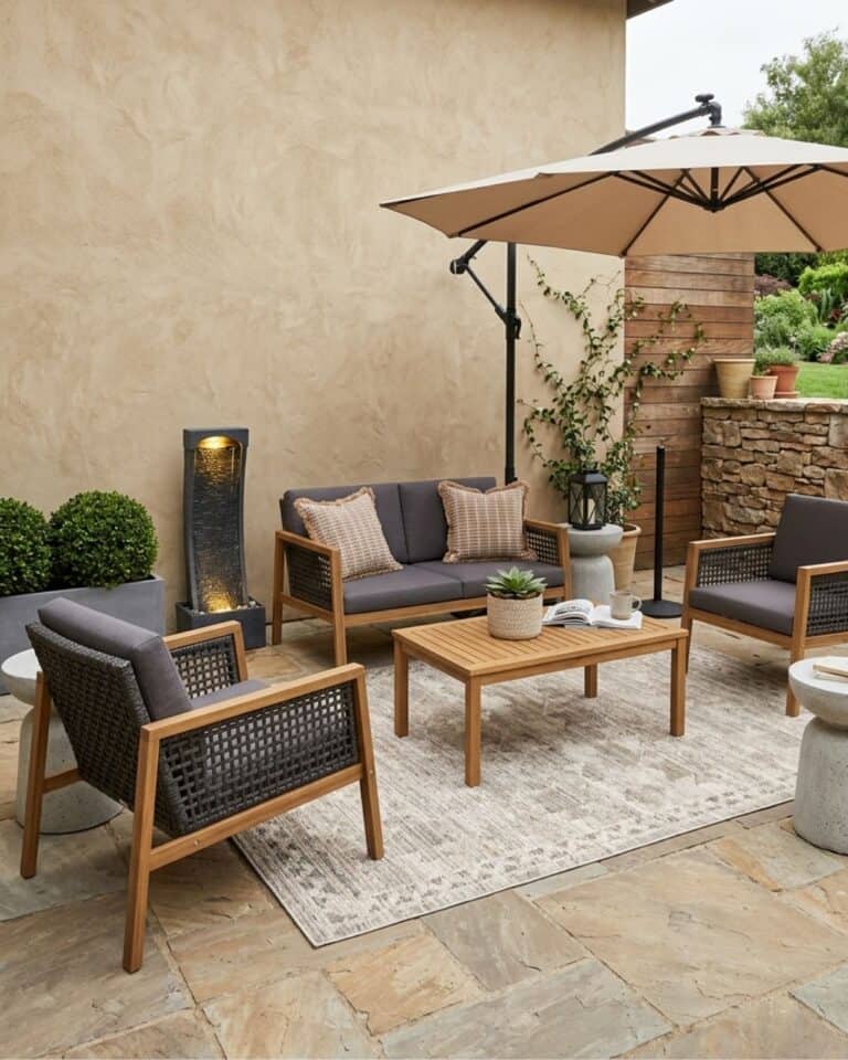 Outdoor Patio with Warm Wood and Gray Tones