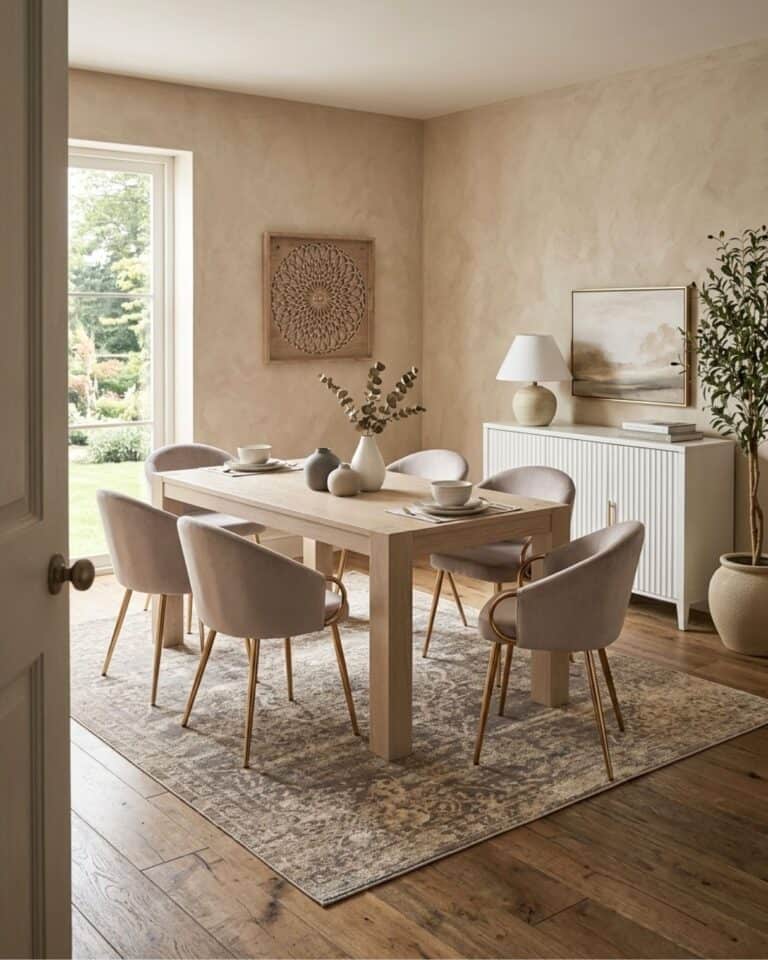 Soft Neutral Dining Room with Mauve and Beige