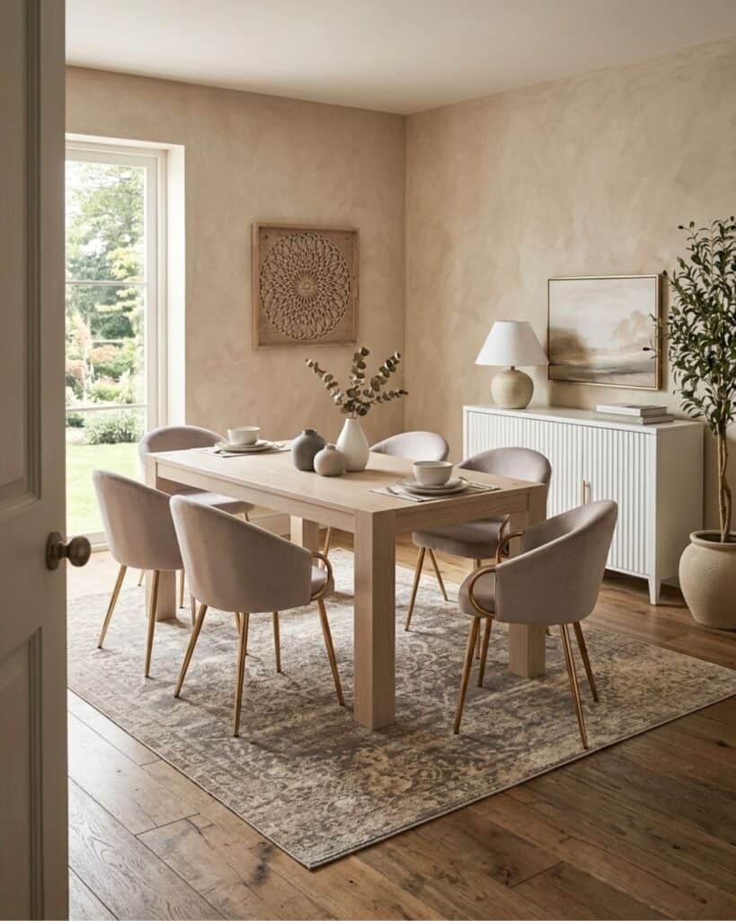 Soft Neutral Dining Room with Mauve and Beige