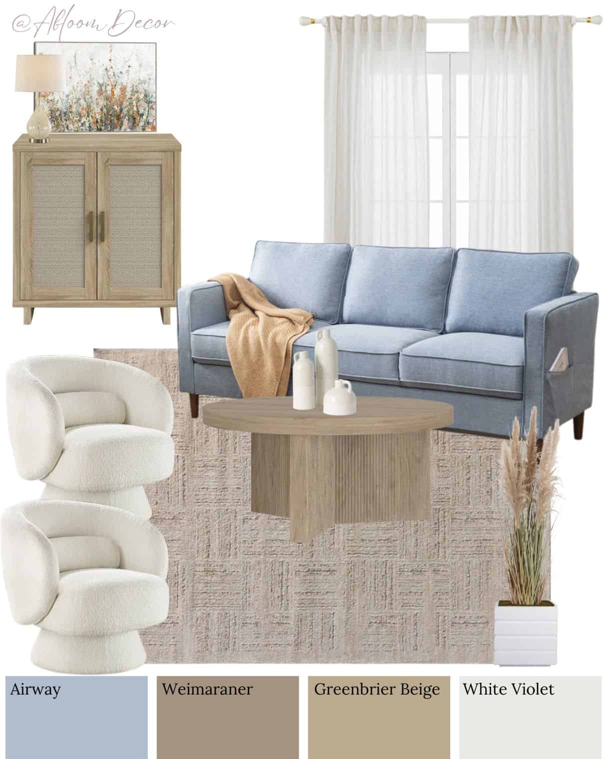 Light Blue and Neutral Living Room Mood Board