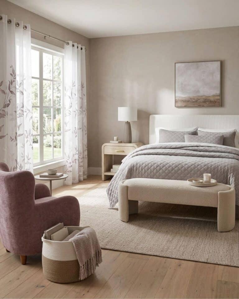 Mauve and Neutral Bedroom Design