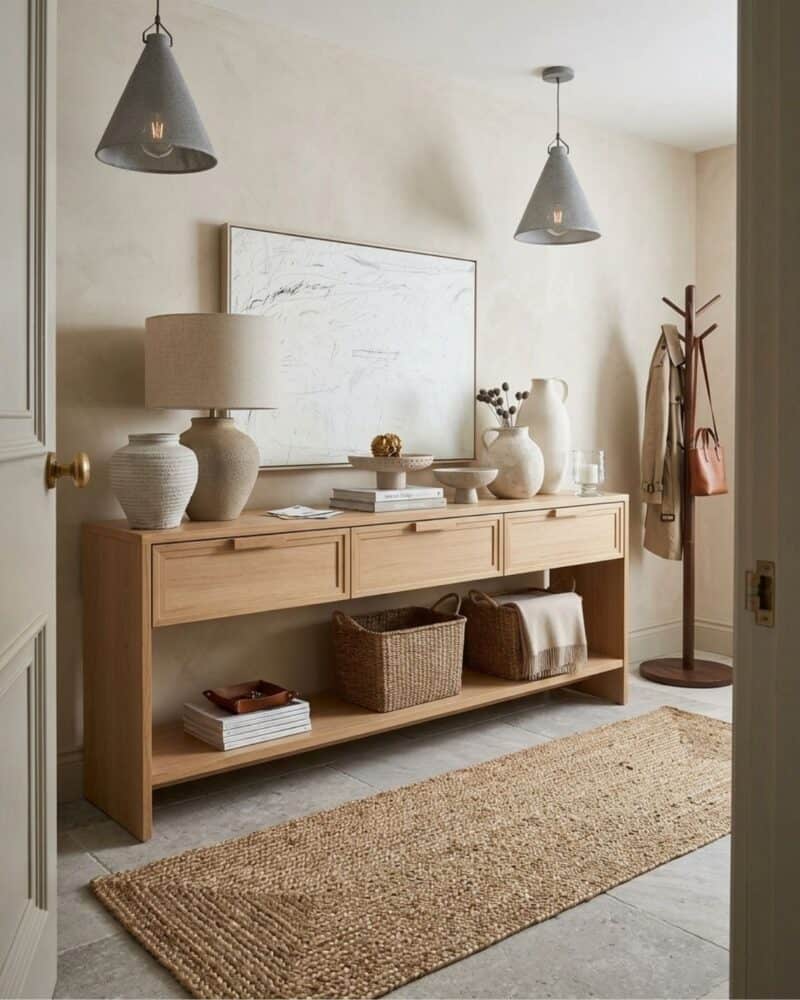 Neutral Entryway Design with Wood and Texture