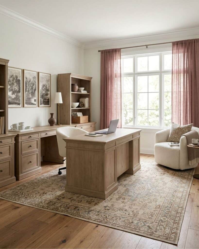 Relaxing Home Office Ideas with Warm and Cool Neutrals