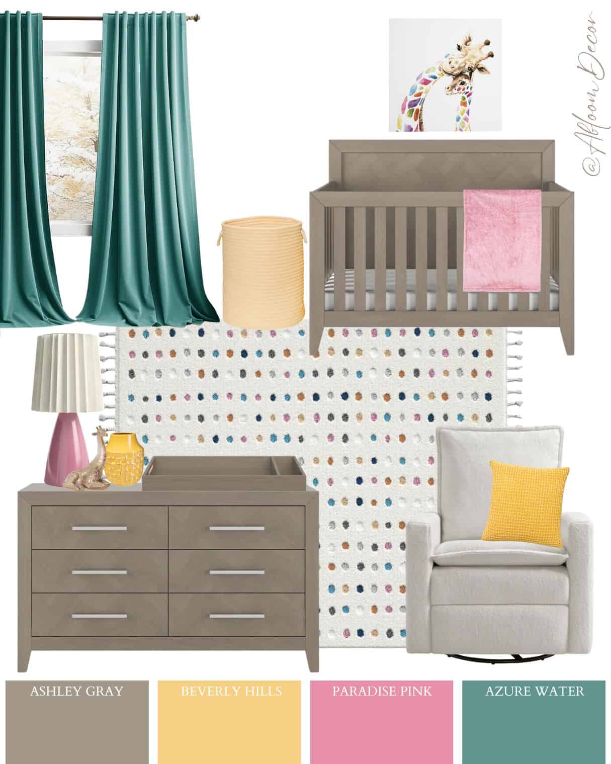 Baby Girl Giraffe Nursery with Teal and Pink Accents