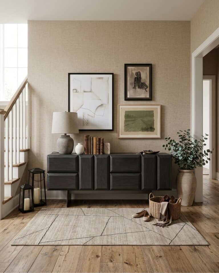 Modern Dark Wood Console Table Entryway Design