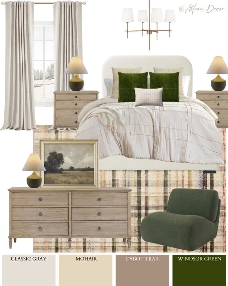 Neutral and Green Bedroom Design