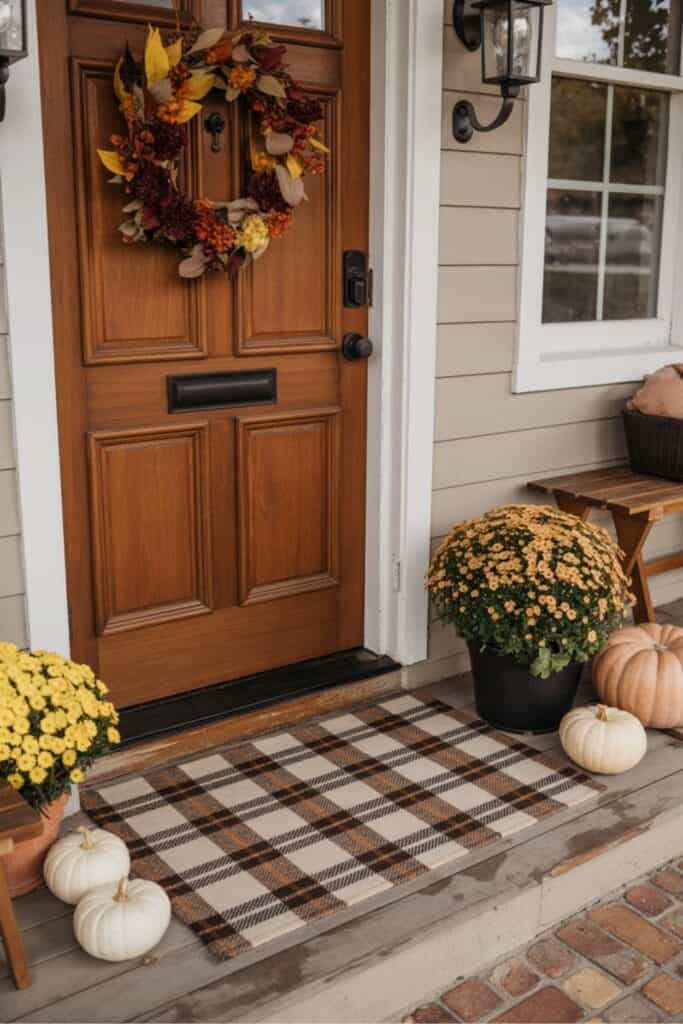 Plaid Doormat and Cozy Front Porch
