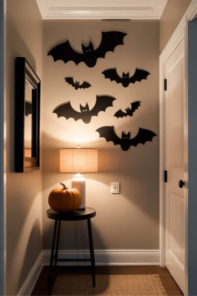 Simple Halloween Hallway With Bat Wall Decor