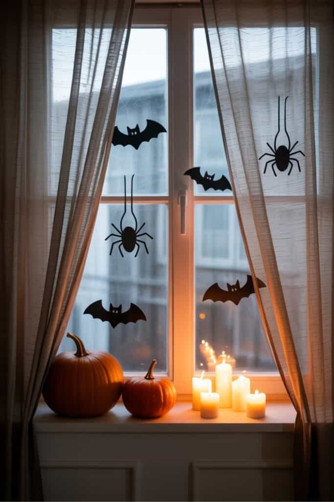 Simple Halloween Window Decor With Pumpkins and Candlelight