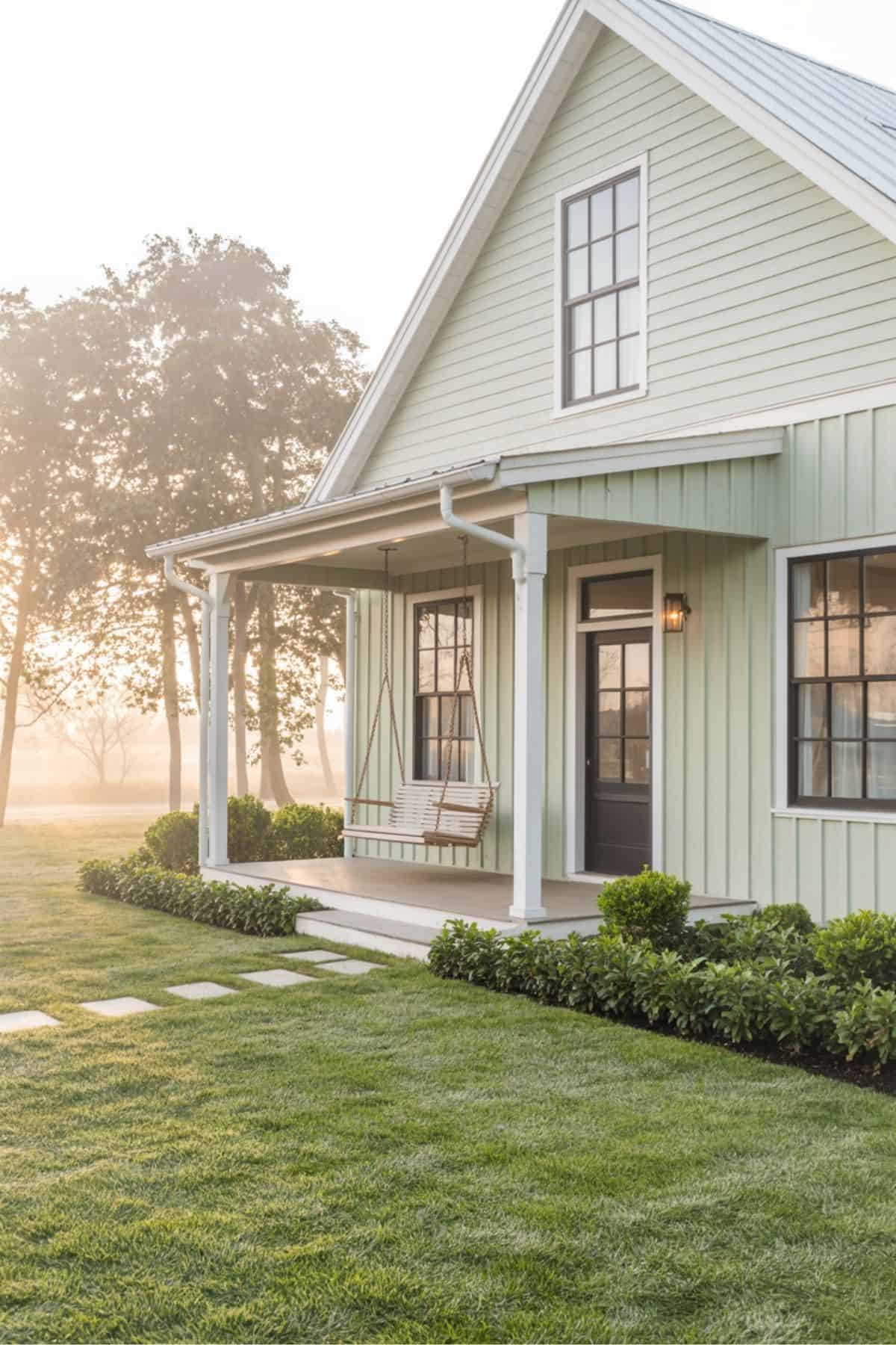 Soft Green Siding with Sweet Porch Charm
