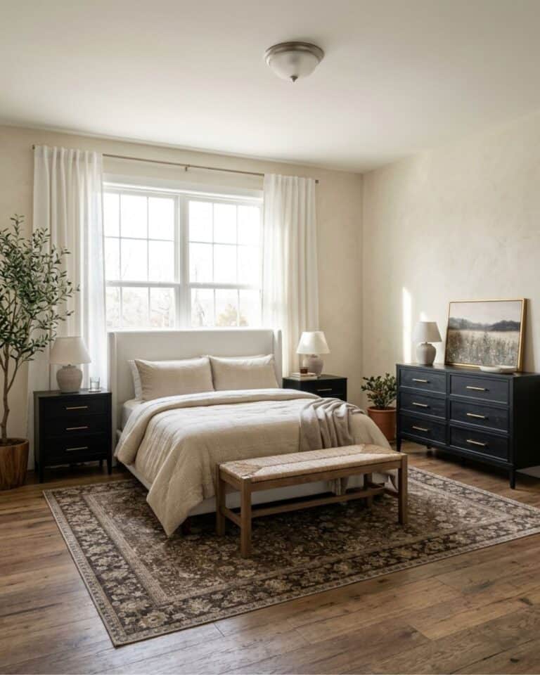 Warm and Moody Bedroom Design with Black and Brown Tones