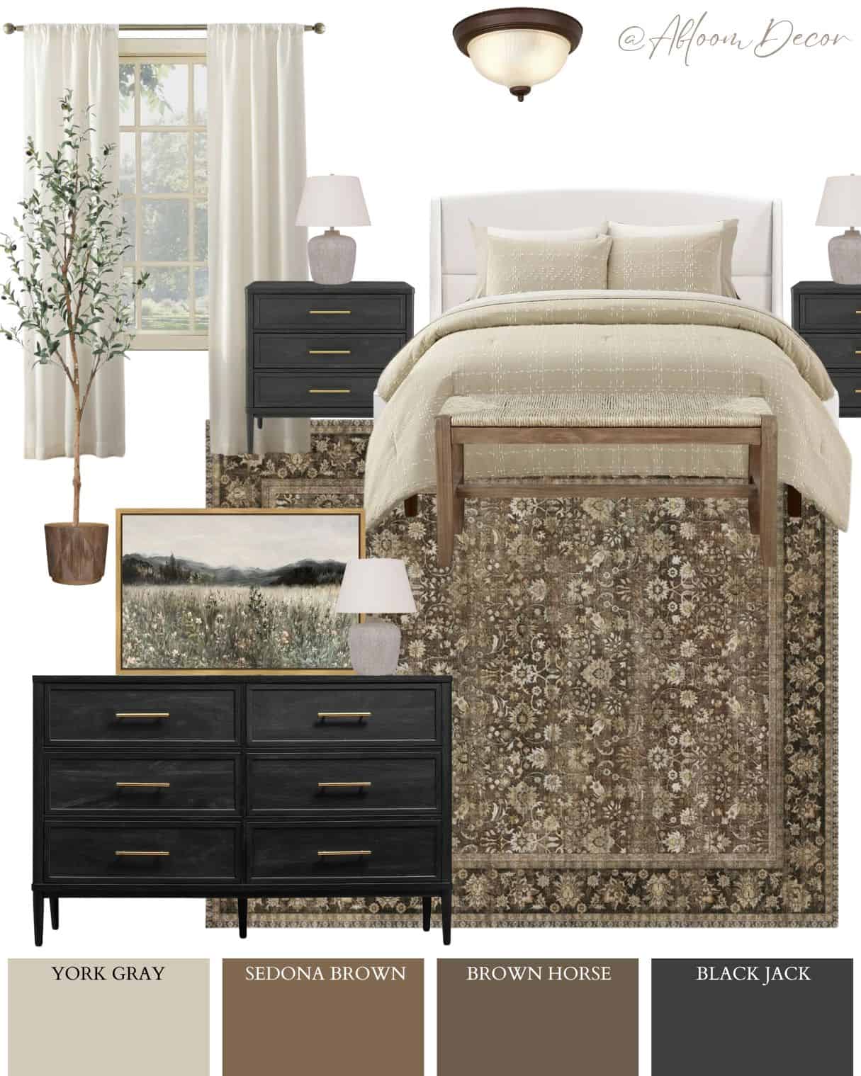 Warm and Moody Bedroom Design with Black and Brown Tones