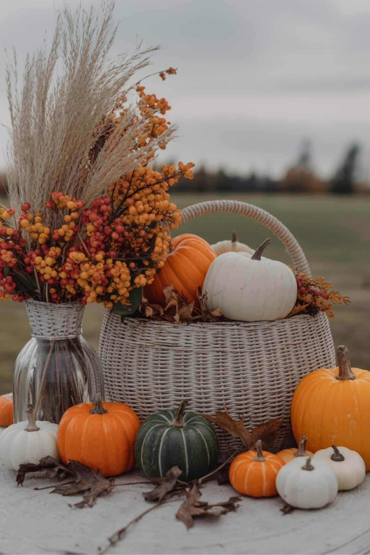 Wicker Basket Pumpkin Display