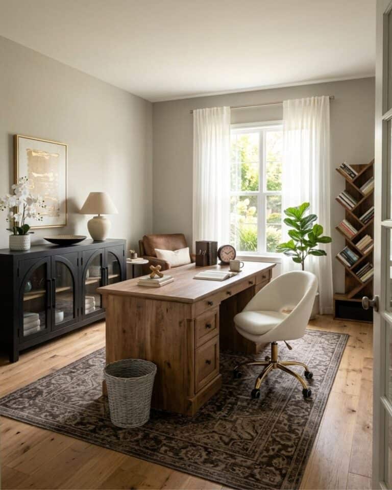 Cozy Home Office with Wood and Black Accents