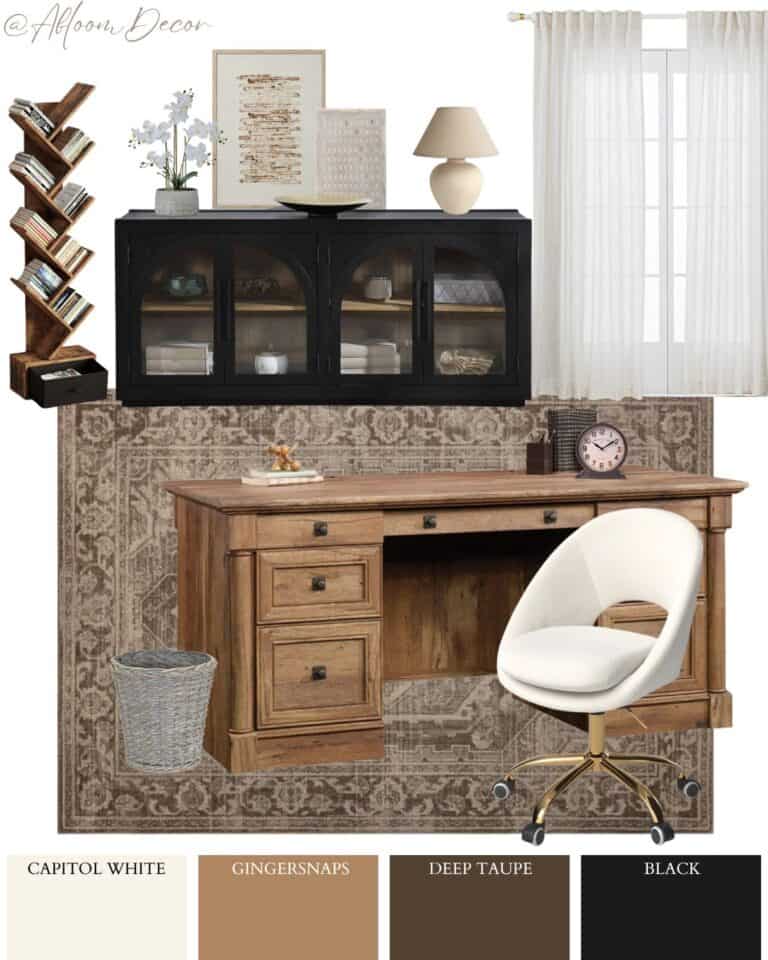 Cozy Home Office with Wood and Black Accents