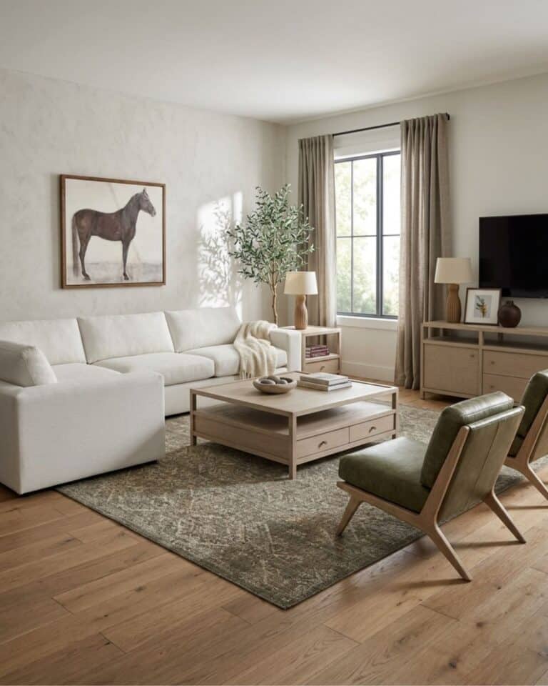 Modern Country Living Room with Olive Green and Beige
