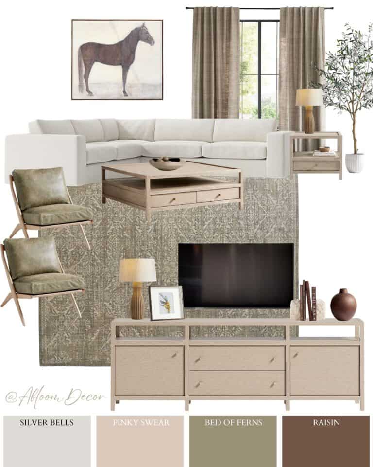 Modern Country Living Room with Olive Green and Beige