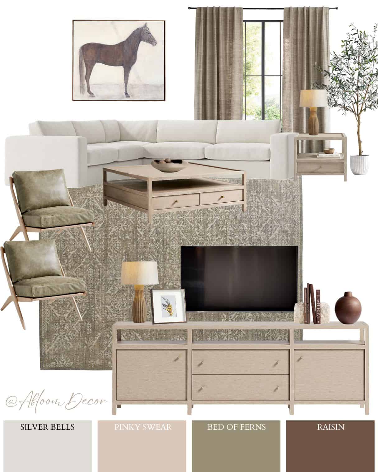 Modern Country Living Room with Olive Green and Beige