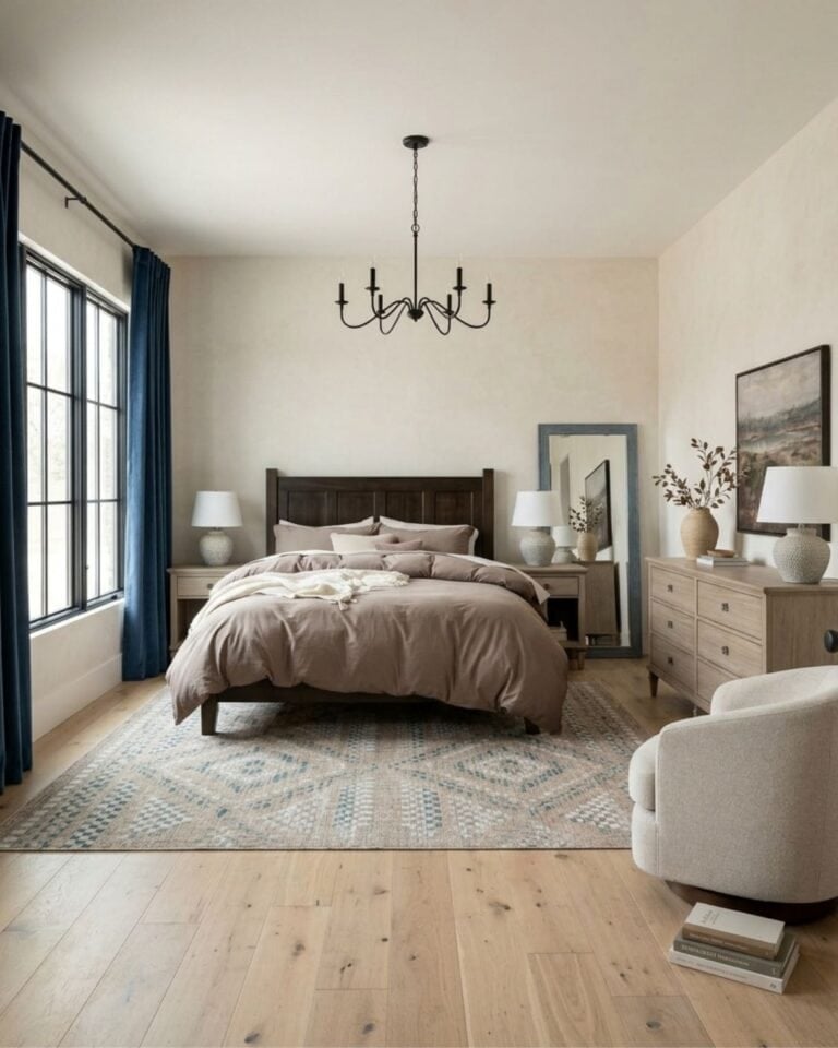 Cozy Neutral and Blue Bedroom Mood Board