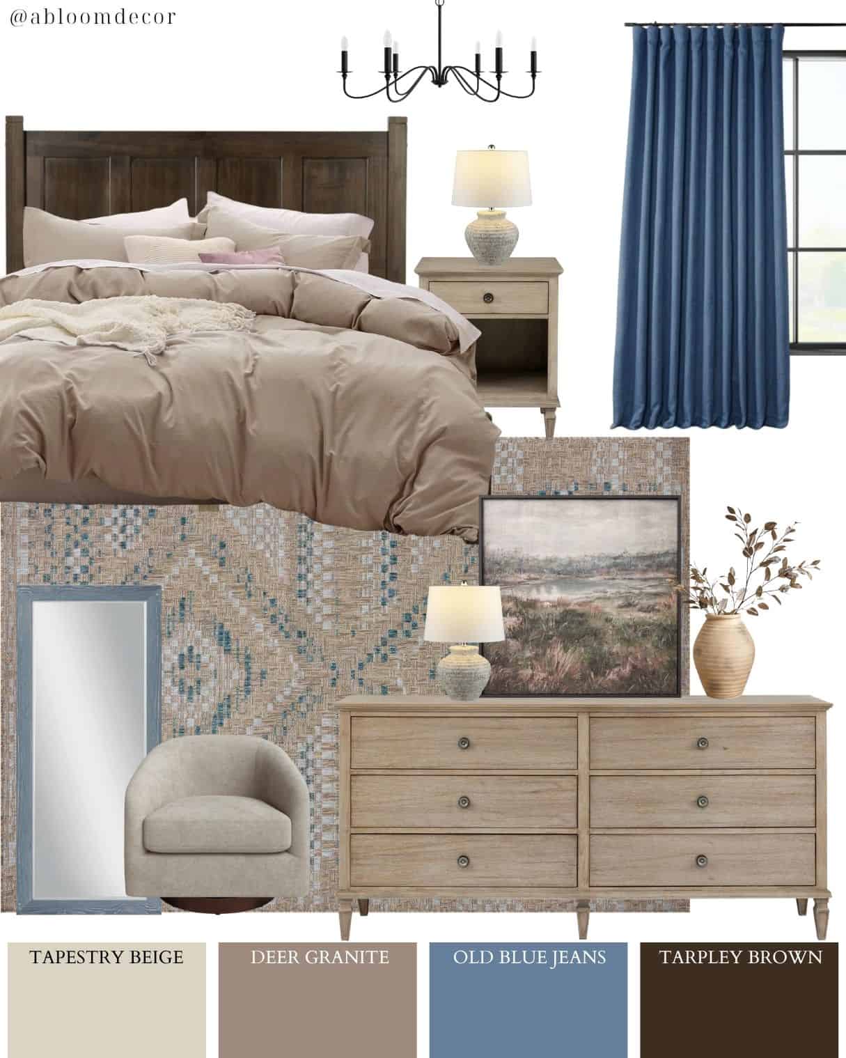 Cozy Neutral and Blue Bedroom Mood Board