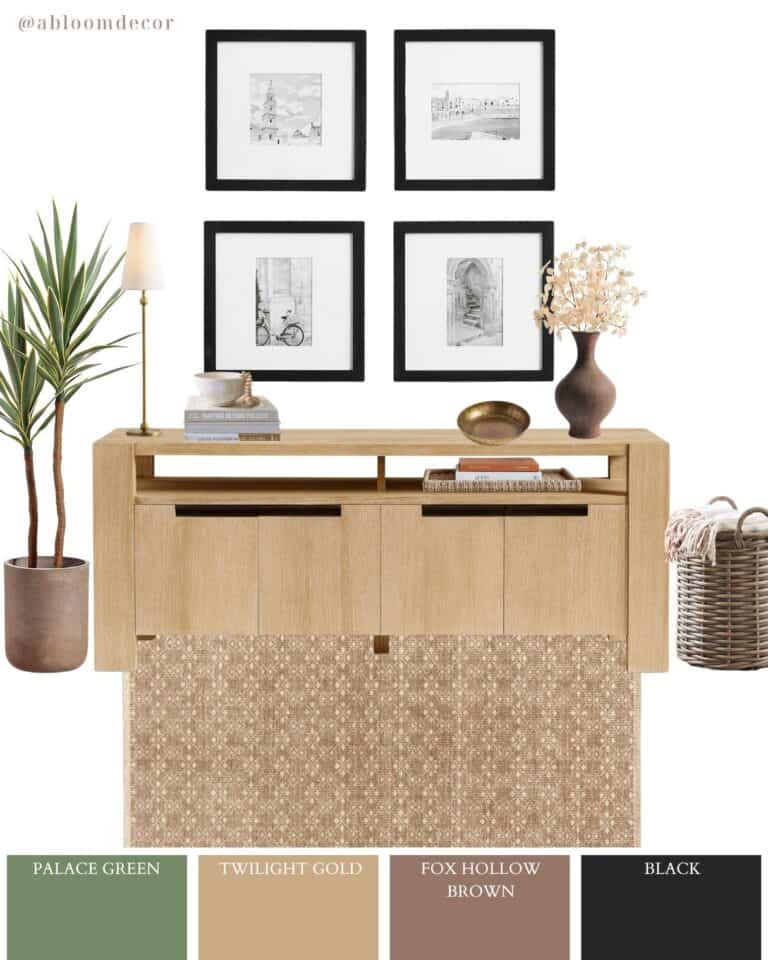Earthy Green and Brown Modern Entryway Mood Board