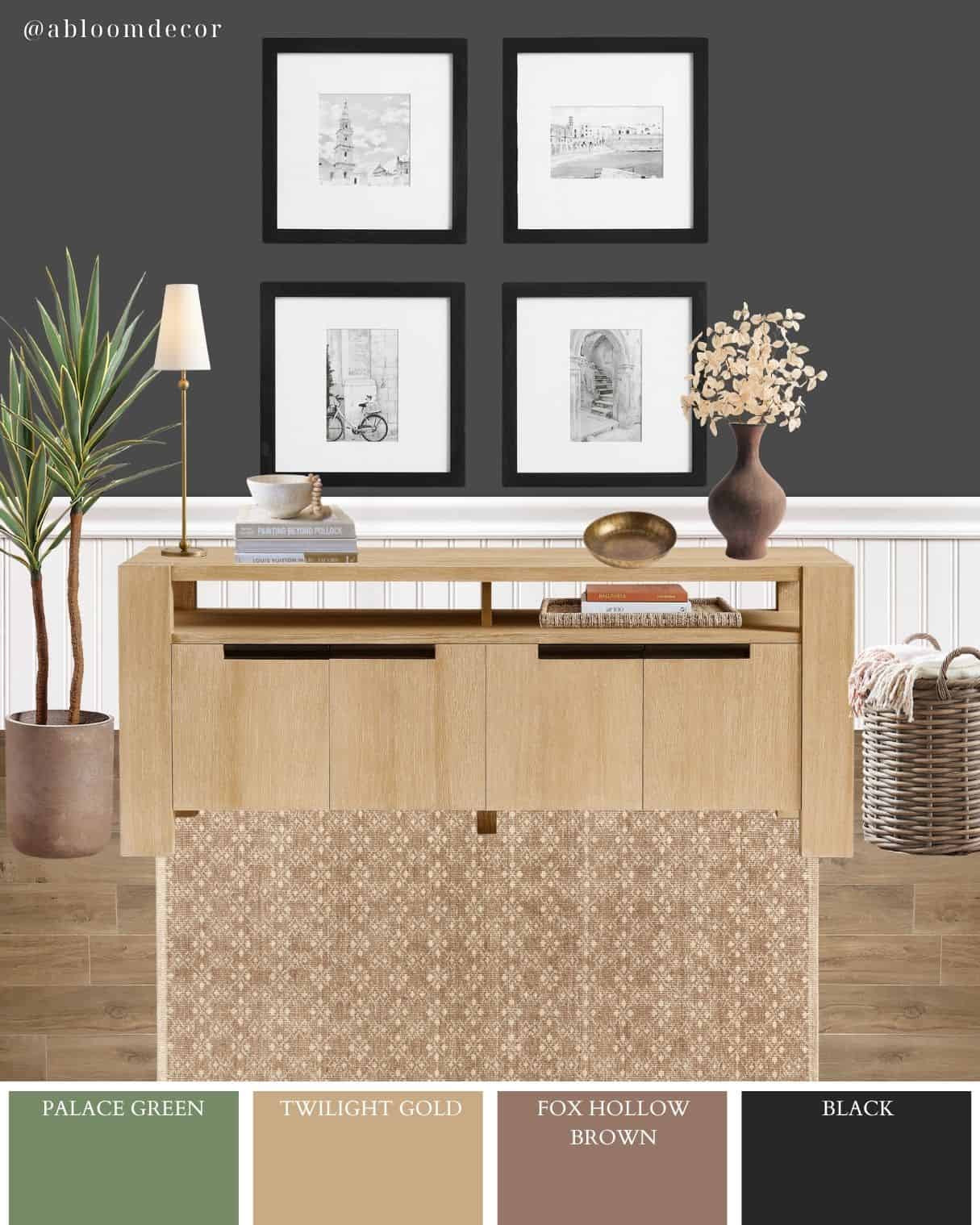 Earthy Green and Brown Modern Entryway Mood Board
