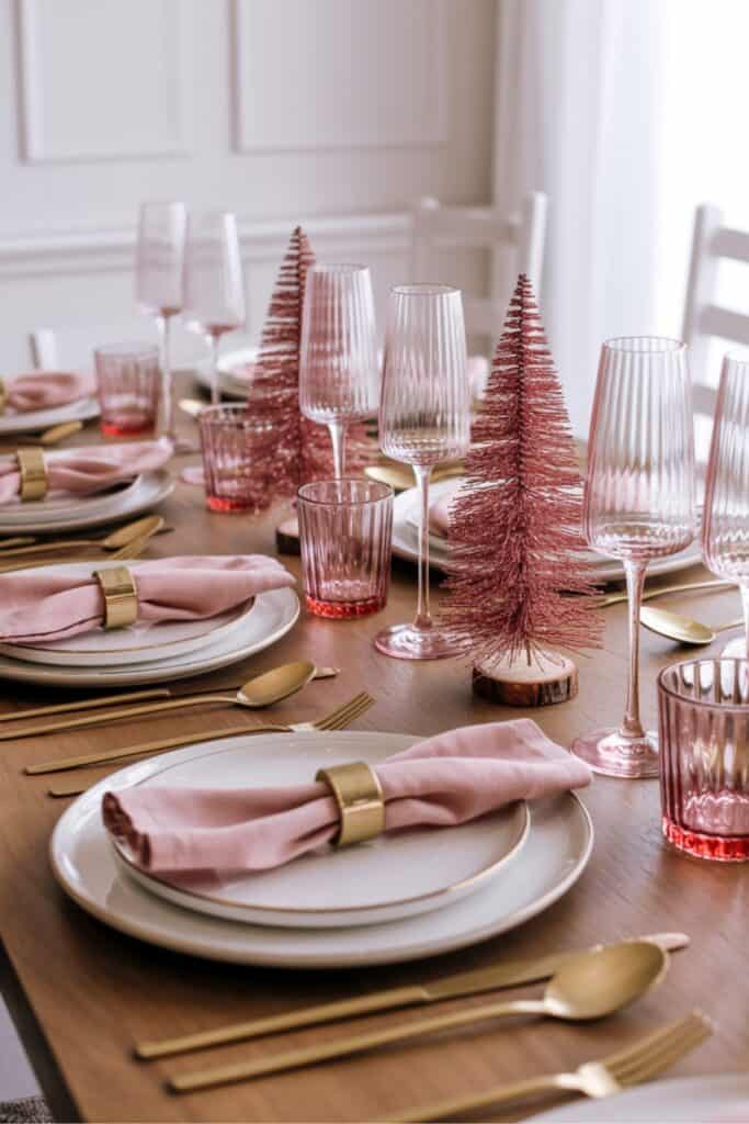 Elegant Pink Christmas Dining Table Setup