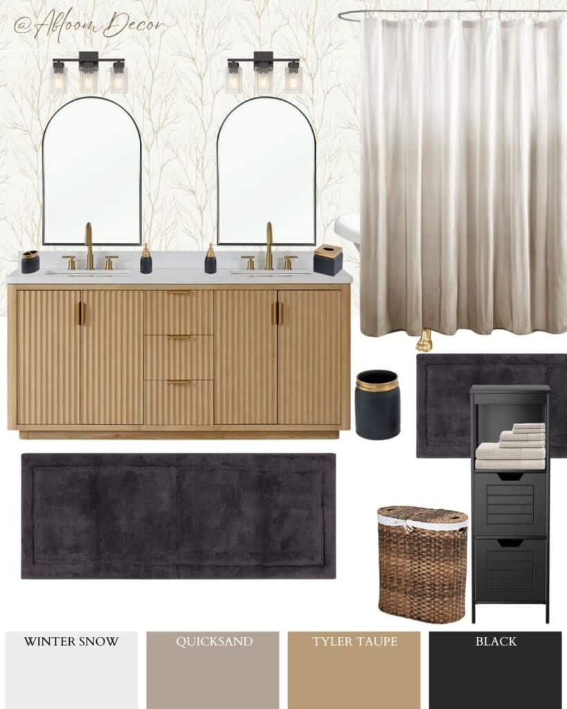 Modern Neutral Bathroom Mood Board with Taupe and Charcoal