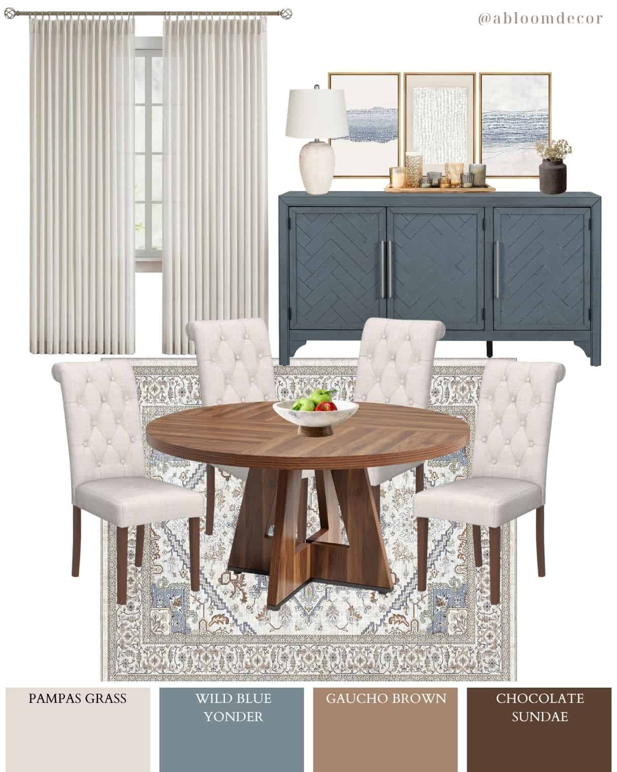 Soothing Blue and Cream Dining Room Mood Board