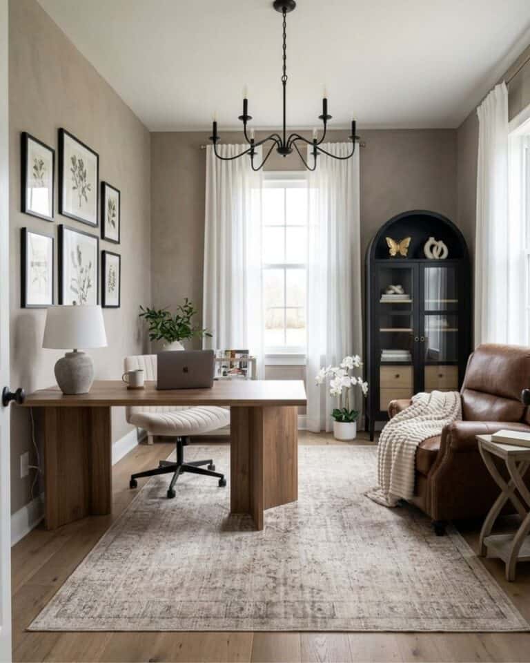 Warm Neutrals & Black Modern Farmhouse Home Office