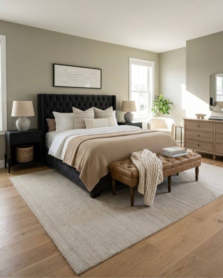 Cozy Neutral Bedroom with a Black Headboard