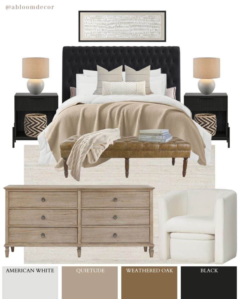 Cozy Neutral Modern Bedroom with a Black Headboard