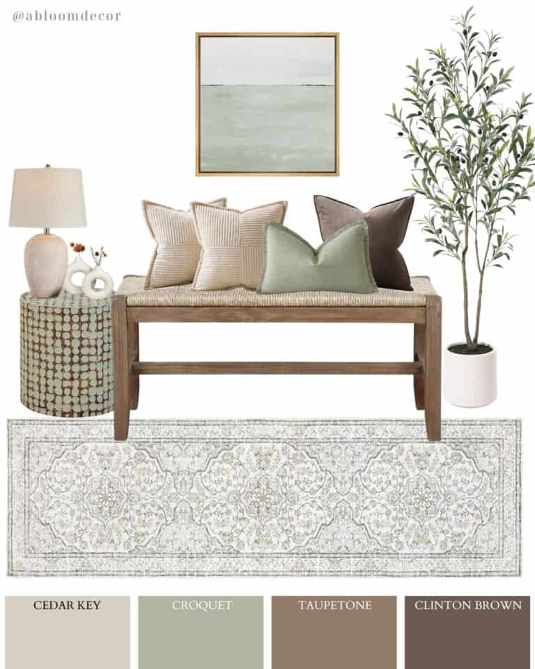 Soft Green and Taupe Modern Rustic Small Entryway Design