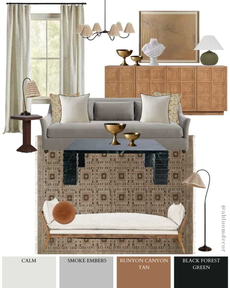 Warm Vintage-Inspired Neutral Living Room Mood Board