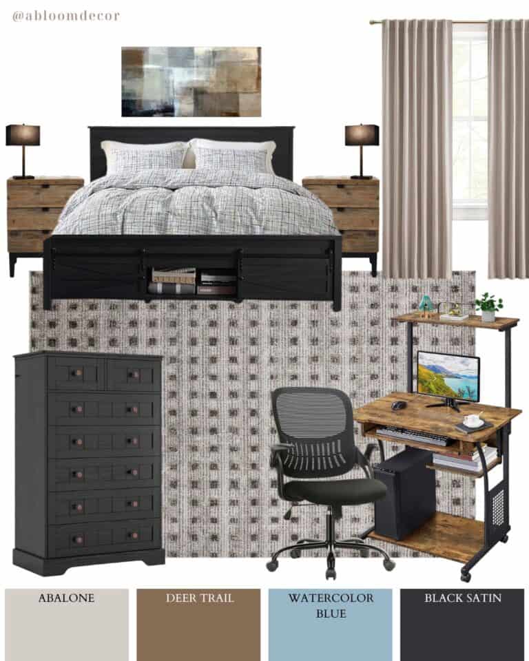 Black and Brown Modern Farmhouse Teen Boy Bedroom Design